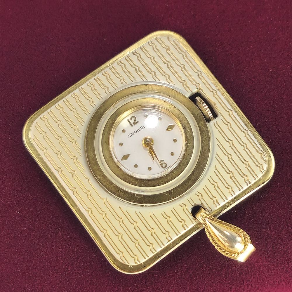 Vintage Caravelle by Bulova Pendant Watch Manual Wind Japan Gold Tone Working